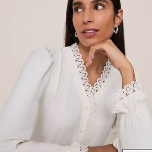 Ann Taylor - Elegant White Lace Trim Blouse - NWT
